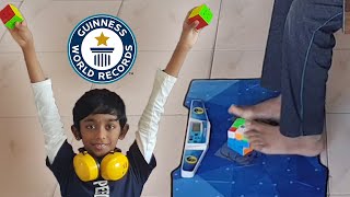 2 Hands  2 Feet  3 Cubes Solved  Guinness World Records [upl. by Tesler]