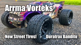 Arrma Vorteks 4x4 BLX Street Tires Duratrax Bandito [upl. by Yesnyl]