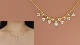 DIY Elegant Beaded Necklace with White Pearls and Gold Seed Beads How to Make Beaded Jewelry [upl. by Hsirrehc]