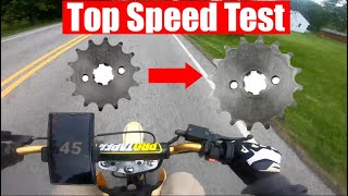 Pit Bike Speed Test  14 Tooth vs 16 Tooth Front Sprocket 110cc [upl. by Glynda688]