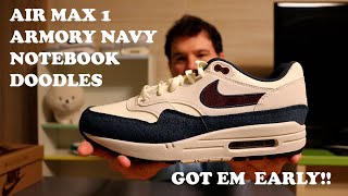 GOT EM EARLY  NIKE AIR MAX 1 ARMORY NAVY NOTEBOOK DOODLES COLLECTION 2024 REVIEW [upl. by Esyli]