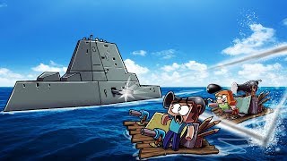 Minecraft  NAVAL WARSHIP ATTACKS MY RAFT FORT Boats Wars Challenge [upl. by Fontana289]