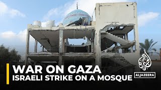 Severe damage at Gaza mosque after deadly Israeli attack [upl. by Akkina362]