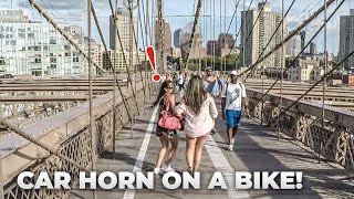 Great Reactions from the Loud Bike Car Horn on the Brooklyn Bridge [upl. by Sexton]