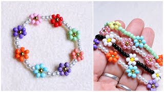 PULSERA de FLORES con mostacillas o perlas • FÁCIL •🌼DIY flower bracelet [upl. by Eilerua]