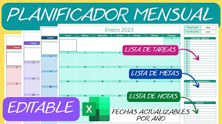 Planificador Mensual📆Editable Perpetuo en Excel✅Calendario Agenda [upl. by Idnym867]