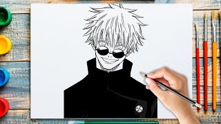 How to draw Gojo Satoru from the anime Jujutsu Kaisen Gojo Satoru step by step design [upl. by Arundel745]