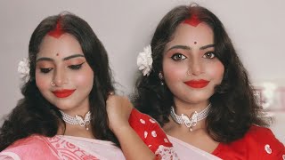 Pujor Saj  Easy makeup step by step  makeuptutorial makeup pujomakeup makeuplook makeupkit [upl. by Amling]