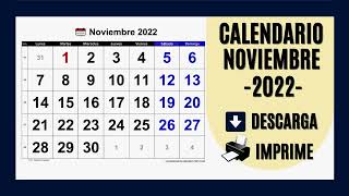 CALENDARIO NOVIEMBRE 2022  PARA IMPRIMIR Y DESCARGAR GRATIS [upl. by Asik]