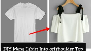 DIY Convert Mens Old Tshirt Into Off Shoulder Crop TopHindi [upl. by Ahon]