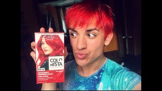 DYING MY HAIR BRIGHT RED AT HOME  Dark Brown to Red  LOreal Paris Colorista Permanent Hair Dye [upl. by Ddene587]