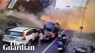 Building collapses on busy street as powerful quake hits Taiwan [upl. by Arahsak]