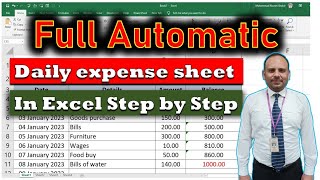 how to create Daily expense sheet fully automatic with running balance in excel step by step [upl. by Anderson]