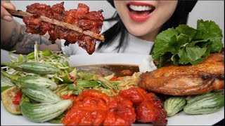 BBQ CHICKEN SPICY PAPAYA SALAD BEST COMBO ASMR EATING SOUNDS LIGHT WHISPERS  SASSMR [upl. by Caralie261]