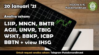 Analisa saham LSIP MNCN BMTR AGII UNVR TBIG WSKT BBKP ICBP BBTN view IHSG 20 jan 2021 [upl. by Htomit]