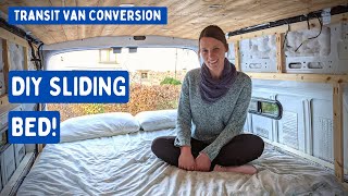 DIY Campervan Sliding Bed Couch to Bed in Seconds  Transit Van Conversion E21 [upl. by Zirtaeb]