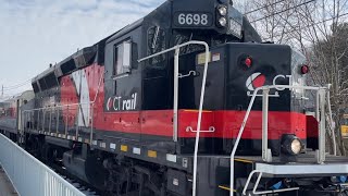 Ride behind CT RAIL GP403H on Danbury Scoot South NorwalkDanbury thru the snow 22224 [upl. by Aynatahs]