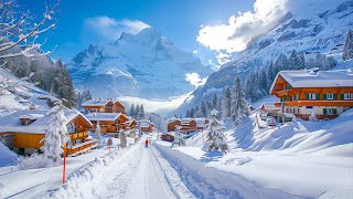 Skiing in Wengen Switzerland 🇨🇭⛷️ along Swiss chalets [upl. by Tinaret]