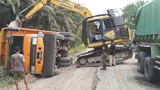 DETIK DETIK MENEGANGKAN Evakuasi Truk Batubara Fusohd disamping Hino500 Fm260TI yg patah begol [upl. by Inahc]