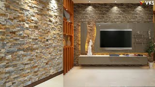 Stone Wall Cladding TV Unit Wall Decor Ideas  Natural Stone Wall Tiles Living Room Home Interior [upl. by Sirraj]