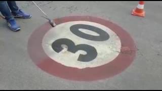 Application of PREMARK® thermoplastic road marking on old marking [upl. by Eeleimaj]