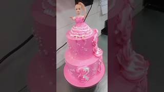 2 step doll cake celebration pink color doll cake design yummy trending shortsvideo [upl. by Ahse612]