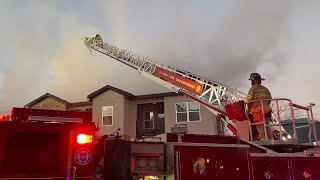 VIDEO  Olathe firefighters turn back blaze at apartment construction site [upl. by Raleigh]