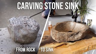 DIY CARVING A STONE SINK from a round rock  Full time lapse build [upl. by Yendor]