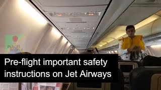 Preflight safety instructions by air hostess and steward in Jet Airways flight  Important [upl. by Hcirdla]