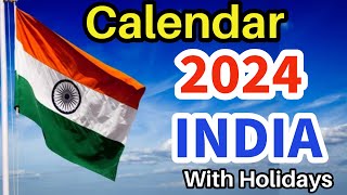 2024 Calendar India  Calendar 2024 India  India Calendar 2024  India 2024 Calendar With Holidays [upl. by Cassilda]