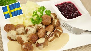 Köttbullar Rezept  Schwedische Hackbällchen mit Sahnesauce [upl. by Rivkah]