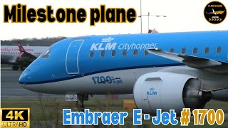 4K Milestone plane The1700th Embraer EJet KLM E195E2 landing Newcastle International airport [upl. by Mariya]