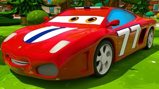 Red Race Car amp Yellow Tow Truck  First Race  Motorville  3D Cars Cartoon for Kids [upl. by Roose891]