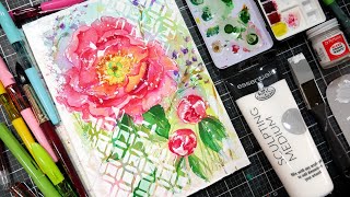 Lets Paint Fast and Free Watercolor Mixed Media Peony [upl. by Eniksre592]