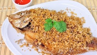 Thai Food  Fried Tilapia with Garlic Pla Tub Tim Tod Kra Tiam [upl. by Aicenod]