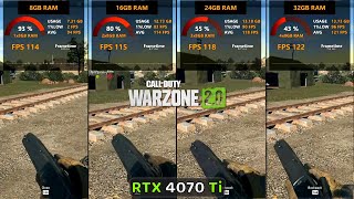 Warzone 2 Performance  8GB vs 16GB vs 24GB vs 32GB Ram🔥 ft RTX 4070 Ti [upl. by Eilsek]