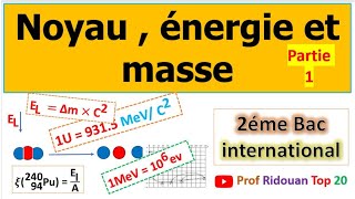 noyau énergie et masse cours 2 nucléaire 2 bac pcsvtsm partie 1 [upl. by Castor290]