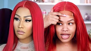 WATCH ME RECREATE  NICKI MINAJ BRIGHT RED SLEEK HAIR  Arnellarmon [upl. by Anais]