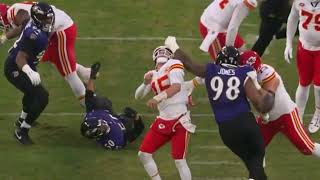 PATRICK MAHOMES GETS CLOTHESLINED IN AFC CHAMPIONSHIP GAME [upl. by Idid964]