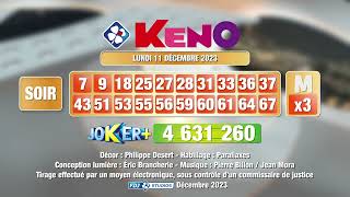 Tirage du soir Keno® du 11 décembre 2023  Résultat officiel  FDJ [upl. by Tadio816]