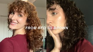 dyeing my hair from red to brown for fall ✨  hair gloss transformation [upl. by Carrol]