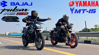 Bajaj Pulsar NS160 2024 vs Yamaha MT15 V3  Drag Race  expect result [upl. by Balmuth]