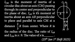 I CM is the moment of inertia of a circular disc about an axis CM passing through RT DTS 20 Q4 [upl. by Ansilma]