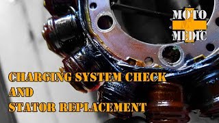 Motorcycle Charging System Check and Stator Replacement [upl. by Anerahs656]