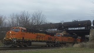 BNSF 7795 Oil Train Meets BNSF 7078 Intermodals Galesburg IL [upl. by Wennerholn456]