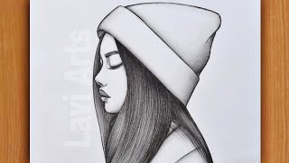 Beautiful Girl With Cap Pencil Drawing  Easy and beautiful drawing  Drawing Pictures  Chitra [upl. by Germayne]