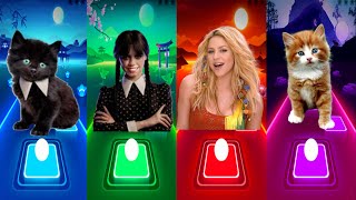 CUTE CAT LADY GAGA BLOODY MARY vs WEDNESDAY and SHAKIRA and WAKA WAKA COOL CAT in TILES HOP EDM RUSH [upl. by Zanas]