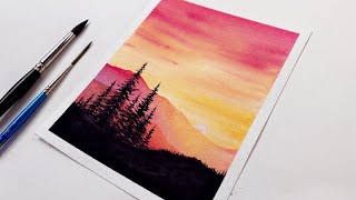 Watercolor Tutorial For Beginners Step by Step Red Orange Sunset Watercolor Painting For Beginners [upl. by Nnylyram519]