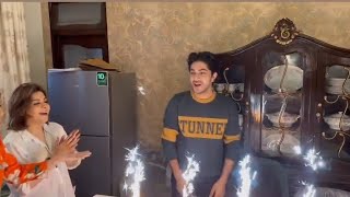 Iqra Aziz gives Talha Chahour Birthday surprise on the set of Mannat Murad Drama [upl. by Madson]