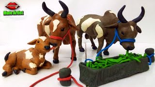 Sculpting clay Making Cow Family with clay  Clay Animals Art  Making Cow Family With Clay [upl. by Lazarus924]